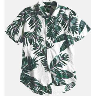 👉 Shirts korte mouw cotton XL male rood Mens 100% Breathable Hawaiian Tropical Plant Short Sleeve Shirt