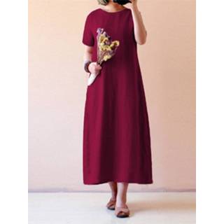 👉 Short sleeve m|l|xl|2xl|3xl|4xl|5xl cotton vrouwen multicolor Pure Color Long Maxi Vintage Dresses