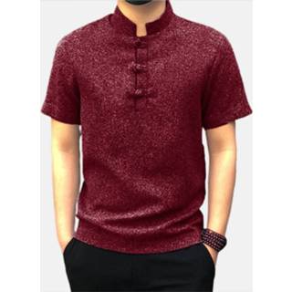 👉 Short sleeve cotton s male grijs Men Soild Chinese Button V-neck Henley Shirt