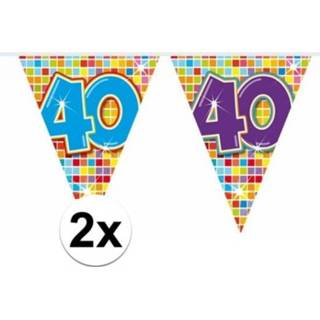 👉 Vlaggen lijn active 2x Mini vlaggenlijn / slinger verjaardag versiering 40 jaar