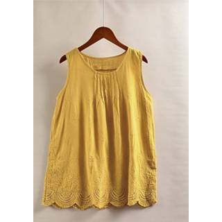 👉 Sleeveless s|m|l|xl|2xl|3xl|4xl|5xl wit vrouwen cotton s Solid Color Hollow Out Pleated Tank Top