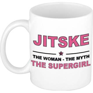 👉 Koffiemok multi keramiek vrouwen Namen / theebeker Jitske The woman, myth supergirl 300 ml