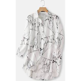 👉 Shirt s|m|l|xl|2xl|3xl|4xl|5xl vrouwen s polyester wit Splash Ink Print Long Sleeve Irregular Plus Size