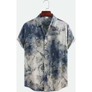 👉 Short sleeve l apricot l|xl|2xl|3xl|4xl|5xl cotton male men Mens Chinese Style Abstract Printing Loose Casual Shirts