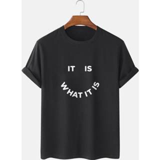 👉 Short sleeve cotton l male zwart Mens Street Letter Smile Graphics 100% T-Shirt