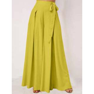 👉 Riem Polyester|Spandex s s|m|l|xl|2xl|3xl|4xl zwart vrouwen polyester Solid Color Wide-legged Bowknot Belt Pleated Loose Pants