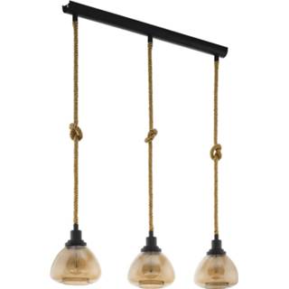 👉 Hang lamp metaal amber a++ Hanglamp Rampside met 3 glazen kappen