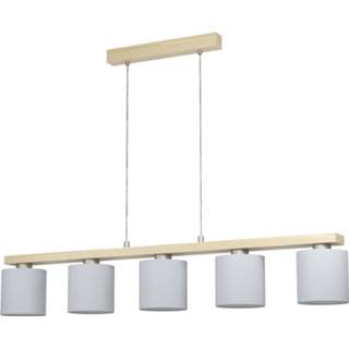 👉 Hang lamp hout licht a++ Hanglamp Castralvo met vijf textielkappen