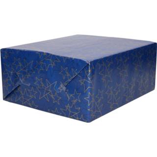 👉 Inpakpapier blauw One Size 1x Rollen Kerst inpakpapier/cadeaupapier blauw/gouden sterren - 200 x 70 cm op rol 8720276766043