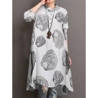 👉 Shirt s|m|l|xl|2xl|3xl|4xl vrouwen s zwart cotton Casual Printed Stand Collar Long Sleeve Blouse