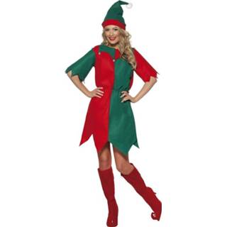 👉 Vrouwen active groen|rood| groen multi rood polyester Kerst elf kostuum rood/groen voor dames