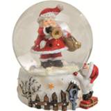 Sneeuwbol active Decoratie kerstman met trompet 6 x 4 cm