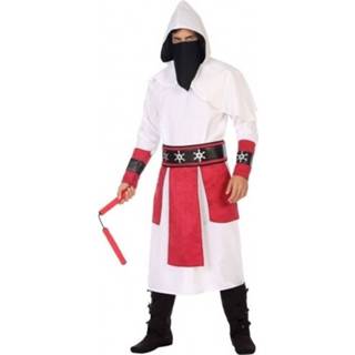 👉 Verkleedkostuum wit rood XL mannen Ninja vechter verkleed kostuum wit/rood voor heren