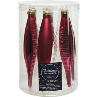 👉 Kerstbal roze glans One Size 6x Bessen glazen pegels kerstballen 15 cm - Glans/mat Kerstboomversiering ijspegels 8720147780628