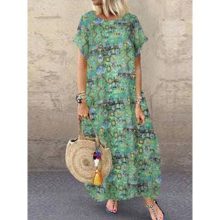 👉 Short sleeve m|l|xl|2xl|3xl|4xl|5xl Cotton|Polyester|Viscose vrouwen m donkergroen polyester African Print Plus Size Baggy Maxi Dresss