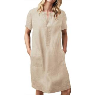👉 Short sleeve s|m|l|xl|2xl|3xl|4xl|5xl cotton vrouwen multicolor Pocket Solid Color V-neck Button Plus Size Dress