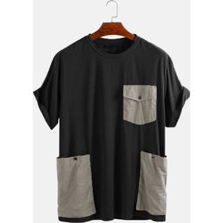 👉 Casual short polyester large s male zwart Mens Loose Sleeve T-Shirt Decorated With Pockets