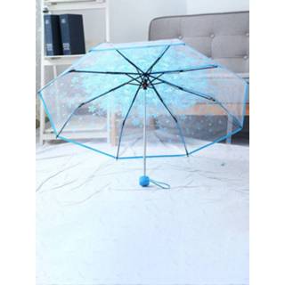 👉 Transparent unisex blauw SaicleHome PEVA Romantic Cherry Blossoms Umbrella Folding Sun Rain Gear