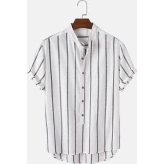 👉 Short sleeve cotton s male wit Mens Stripe Curved Hem 100% Casual Shirt