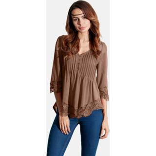 👉 Shirt s s|m|l|xl|2xl|3xl|4xl|5xl polyester vrouwen multicolor kaki Sexy V Neck Lace Crochet 3/4 Sleeve Slim Blouse for Women