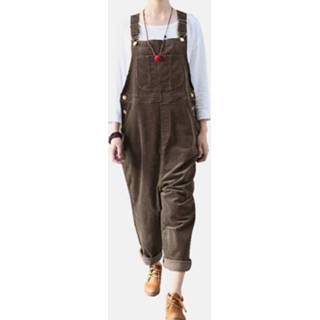 👉 Sleeveless claret m|l|xl|2xl|3xl|4xl polyester XL vrouwen Solid Color Button Pockets Corduroy Jumpsuits
