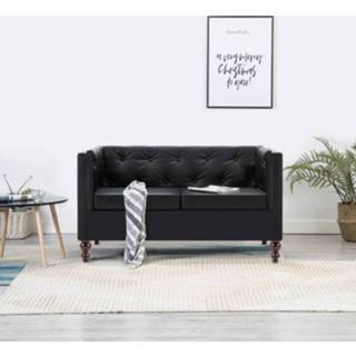 👉 Tweezitsbank zwart active Chesterfield-stijl kunstleren bekleding