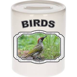 👉 Spaarpot active kinderen groene Dieren specht - birds/ vogels spaarpotten 9 cm