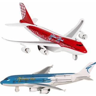 👉 Vliegtuig blauw rood kinderen Speelgoed vliegtuigen setje van 2 stuks en 19 cm