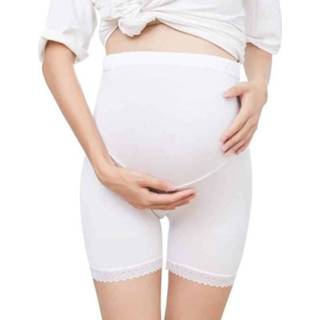 👉 Veiligheidsbroek wit l active Schoonheid>Vrouwenkleding vrouwen Zwangere Hoge taille Maaglift Dieptepunt met kanten rand (Kleur: Maat: L)