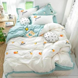 👉 Beddengoed oranje wit klein active Gewassen katoenen borduurwerk Effen kleur Dekbedkussensloop 4PCS, Grootte: 2.0m-4PCS (Klein oranje-wit)