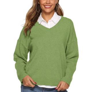 👉 V-hals trui groen s active kleding Effen kleur eenvoudige (kleur: maat: S)