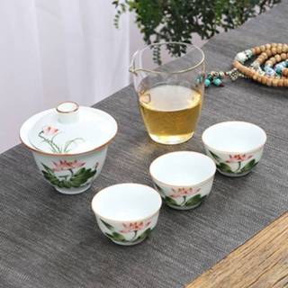 👉 Theepot active 5 in 1 handgeschilderde outdoor draagbare reisopslag Kungfu kopje thee set (lotus)