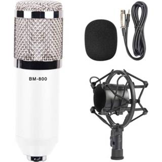 👉 Wit active BM-800 3,5 mm studio-opname bedrade condensatorgeluidsmicrofoon met schokbevestiging, compatibel pc / Mac voor live uitzending, KTV, enz. (Wit) 7445922036097