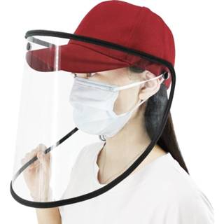 👉 Anti-speeksel Splash Anti-spugen Anti-condens Anti-olie Beschermende baseballcap Masker Verwijderbaar gelaatsscherm (rood)