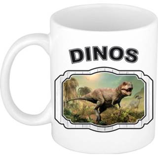 👉 Dino saurus active wit Dieren stoere t-rex dinosaurus beker - dinosaurs/ dinosaurussen mok 300 ml
