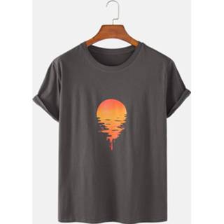 👉 Shirt multicolor m|l|xl|2xl|3xl cotton wit m men male m|l|xl|2xl Mens 100% Sunrise Print Solid Color Breathable Loose O-Neck T-Shirts