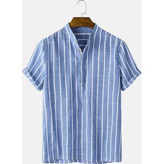 👉 Short sleeve polyester s male wit Mens Stripe Half Button Cotton Casual Henley Shirt