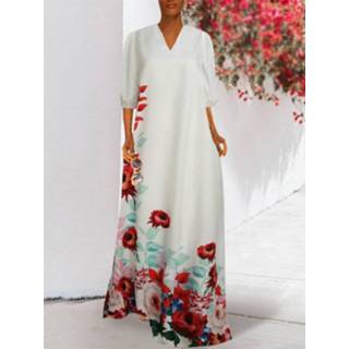 👉 Shirt s|m|l|xl|2xl|3xl|4xl polyester vrouwen Floral Printed V-neck Half Sleeve Maxi Dress