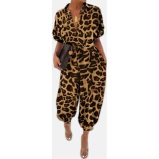 👉 Short sleeve l|xl|2xl|3xl|4xl|5xl polyester vrouwen Leopard Print Belted Plus Size Cargo Jumpsuit