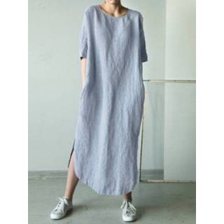 👉 Shirt blauw s|m|l|xl|2xl|3xl|4xl|5xl s cotton vrouwen Solid Color Half Sleeve Casual Plus Size Maxi Dress