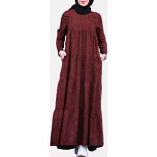 👉 Maxi dres polyester zanzea s vrouwen donkergroen rood marine Floral Print Pocket Dress