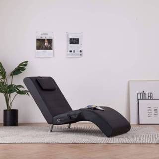 👉 Massage chaise longue met kussen kunstleer zwart