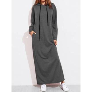 👉 Shirt s|m|l|xl|2xl|3xl|4xl polyester vrouwen Solid Color Long Sleeves Casual Hooded Maxi Dress