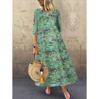 👉 Short sleeve s|m|l|xl|2xl|3xl|4xl|5xl s donkergroen Cotton|Polyester vrouwen polyester African Print A-line Plus Size Maxi Dress