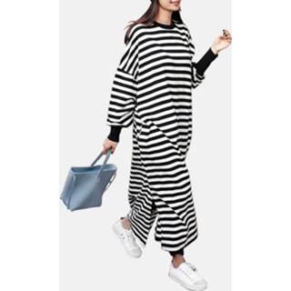 👉 Shirt s vrouwen s|m|l|xl|2xl|3xl|4xl striped Polyester|Spandex polyester Casual O-neck Overhead Split Hem Long Sleeve Maxi Dress With Side Pockets