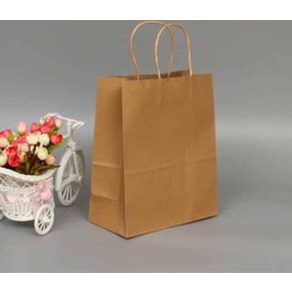 Kraftpapier geel active feestelijke 10 STKS Elegante Kraft papieren zak met handvatten voor bruiloft / verjaardagsfeestje sieraden kleding, afmeting: 22x27x11cm (geel kraftpapier)