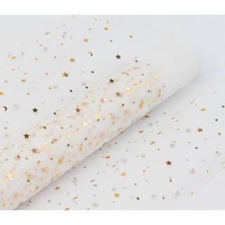 👉 Verpakking wit active feestelijke 2 STUKS bloemen bekleed met gaas sterren en maan lovertjes garen geschenkdoos pakket materiaal (wit)