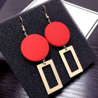 Damesmode houten ronde lange geometrische rechthoek oorbellen (rood)