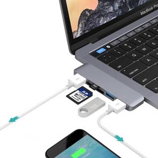 👉 Grijs active 5-in-1 multifunctionele aluminiumlegering 5 Gbps overdrachtssnelheid USB-C / Type-C HUB-adapter met 3 USB 3.0-poorten en SD-kaartsleuf TF-kaartsleuf voor Macbook 2015/2016/2017 (grijs)