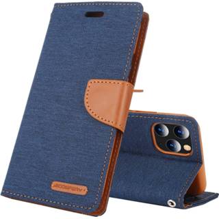 👉 Dagboek canvas leer active Voor iPhone 11 Pro Max MERCURY GOOSPERY Textuur Horizontaal Flip Leren Case met Kaartsleuven&Portemonnee&Houder (Navy)